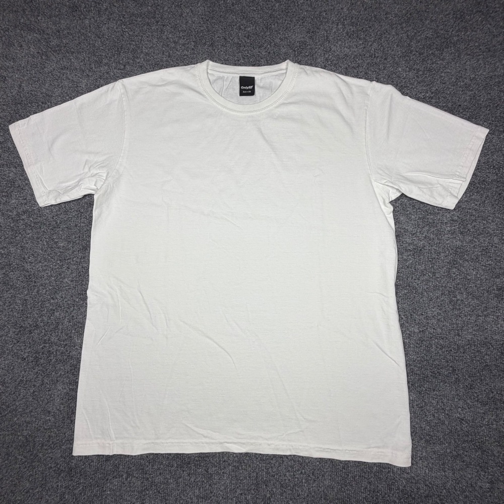 Only NY Mens White Blank T-Shirt Short‎ Sleeve Crewneck Cotton Made in USA Large